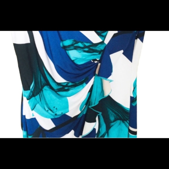 CLEO PETITES Floral Flutter Trim Dress With V Cut & Cap Sleeves Teal/Blue Small - Picture 5 of 9